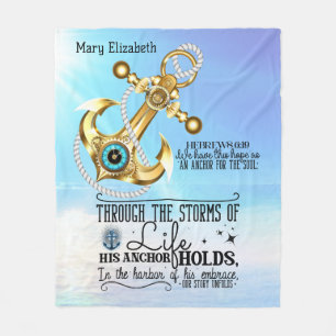 His Anchor Holds Strong Blue Ocean Fleece Blanket