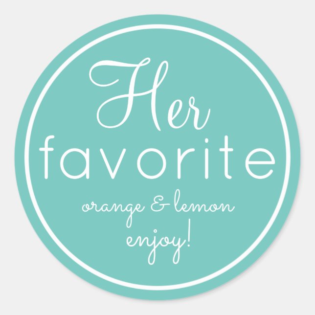 His and Her aqua favourite wedding favour stickers (Front)