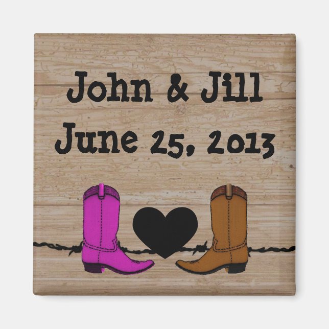 His And Her Cowboy Boots Wedding Favour Magnet (Front)