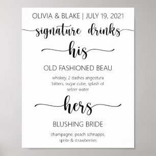 His and Her Signature Drinks Wedding Bar Sign