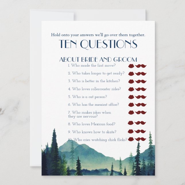 His and Her Ten Questions Wedding Game (Front)