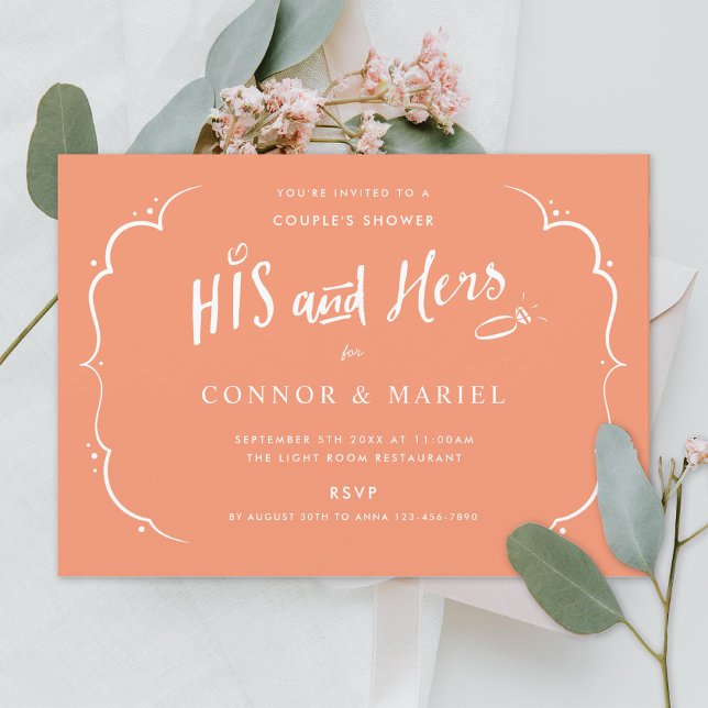 His and Hers Couples Wedding Shower Peach Invitation (Creator Uploaded)