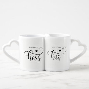 His and Hers   Elegant Typography and Heart Coffee Mug Set