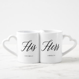 His and Hers Modern Script Couple Mug Set