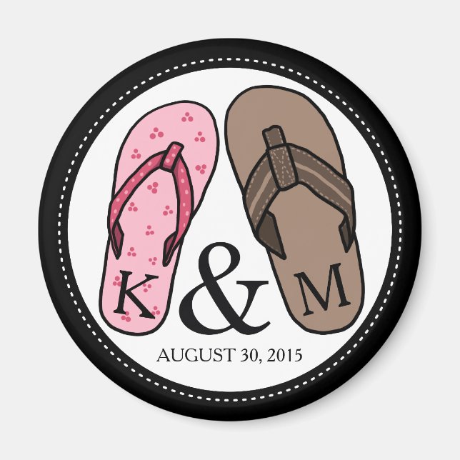 His and Hers Monogrammed Wedding Flip Flops Magnet (Front)