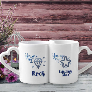His and Hers Rock and Guiding Star Friends Couples Coffee Mug Set