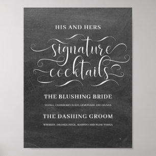 His and Hers Signature Cocktails Wedding Bar Sign