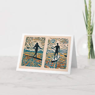 His and Hers Stand Up Paddle print note card