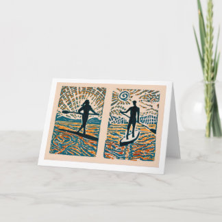 His and Hers Stand Up Paddle print note card