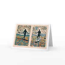His and Hers Stand Up Paddle print note card