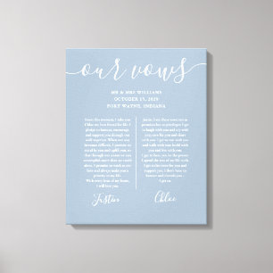 His And Hers Wedding Vows Dusty Blue Script Canvas Print