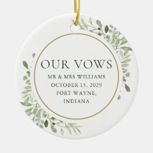 His And Hers Wedding Vows Greenery Foliage Ceramic Ornament