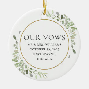 His And Hers Wedding Vows Greenery Foliage Ceramic Ornament