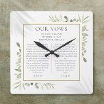 His And Hers Wedding Vows Greenery Foliage Square Wall Clock<br><div class="desc">Featuring delicate watercolour leaves,  this chic wedding keepsake gift can be personalised with your special wedding day vows. Designed by Thisisnotme©</div>