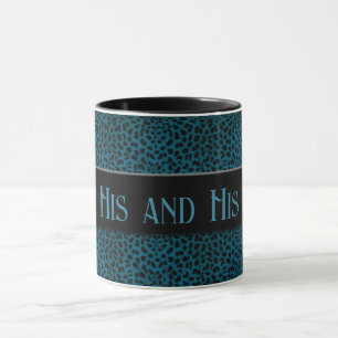 His and His Blue Cheetah Print Personalised Mug