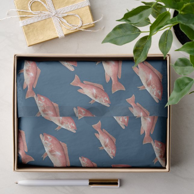 His Birthday Snapper Fish Pattern Dark Blue Tissue Paper (Gift)