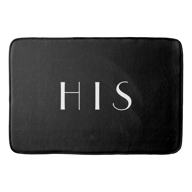 His Black Monogram Minimal White Typography Bath Mat (Front)