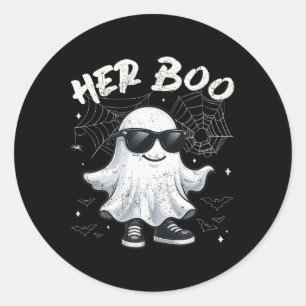 His Boo Matching Couples Ghost Halloween Costumes  Classic Round Sticker