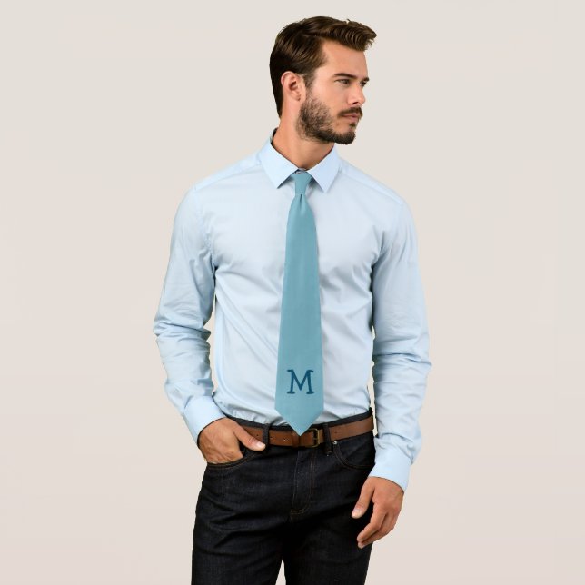 "His Custom Monogram'" on a Beautiful Blue Tie (In Situ)