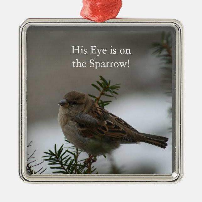 His eye is on the sparrow, pendant metal tree decoration (Front)