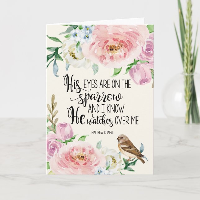 'His eyes are on the sparrow' Card (Front)
