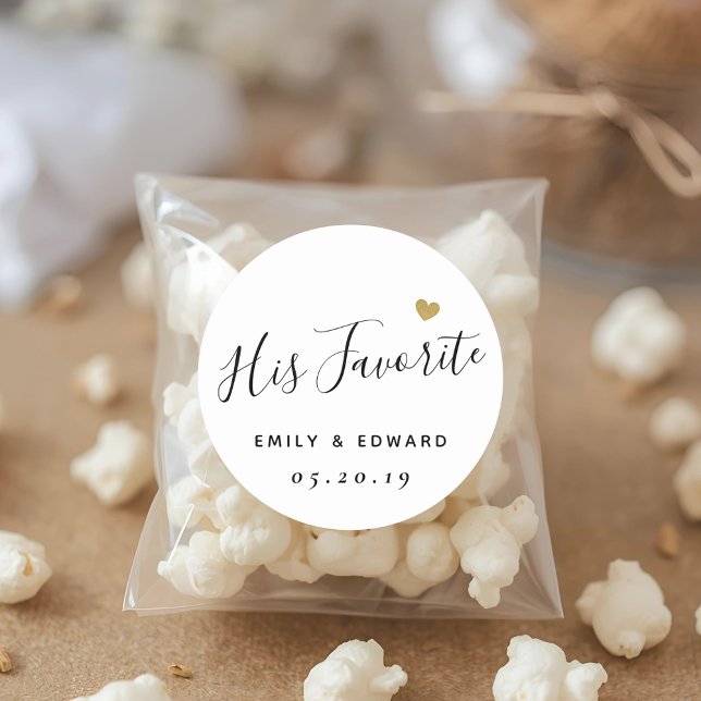 His Favourite DIY Wedding Favour Classic Round Sticker (Creator Uploaded)