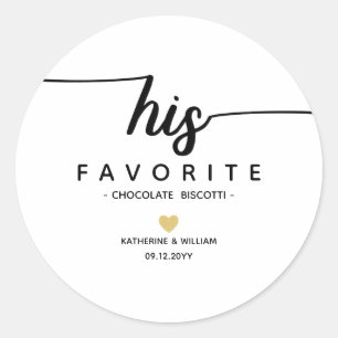 His Favourite Modern Wedding Date Snack Name Classic Round Sticker