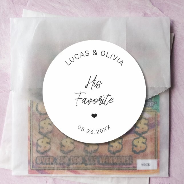 His Favourite Wedding Candy Favour Bridal Shower Classic Round Sticker (Creator Uploaded)