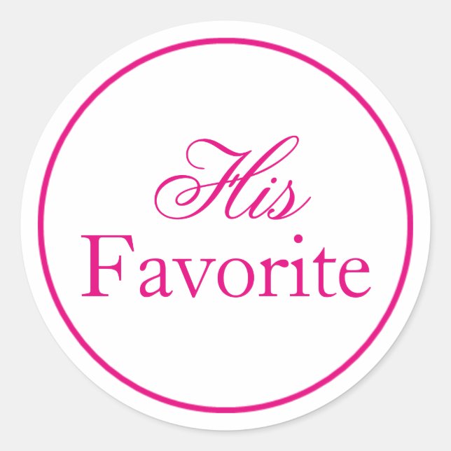 "His Favourite" Wedding Favour Sticker - Pink (Front)