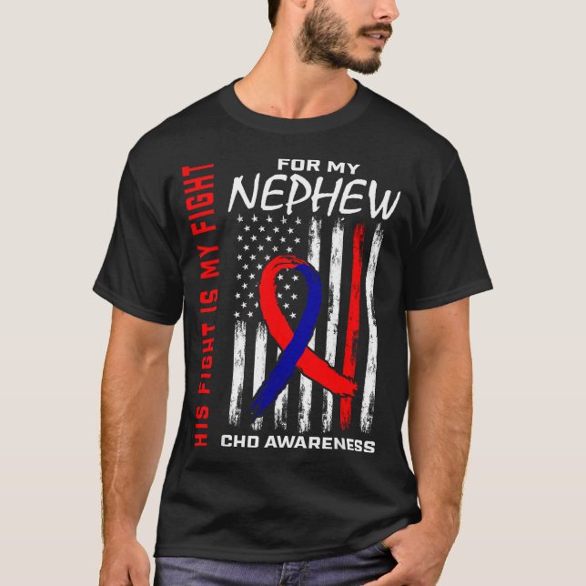 His Fight Nephew Chd Awareness American Flag Graph T-Shirt (Front)