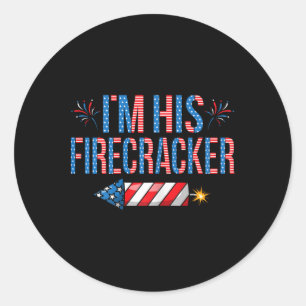 His Firecracker 4th Of July Cute Matching Couple W Classic Round Sticker