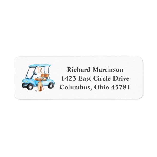 His Golf Cart with Clubs Monogram   Return Address Label (Front)