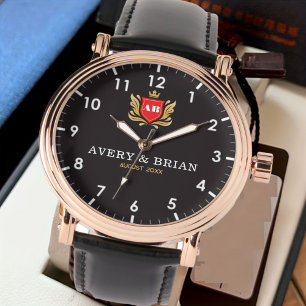 His & her name initials monogram couple watch