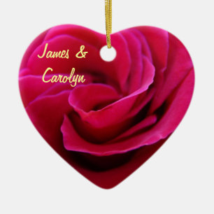 His & Her Name ornaments Pink Rose Wedding Date