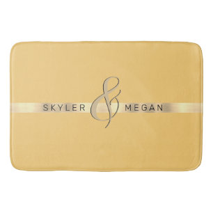 His & Her Names, Gold Stripe on Medium Yellow Bath Mat