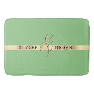 His & Her Names, Gold Stripe on Sage Bath Mat