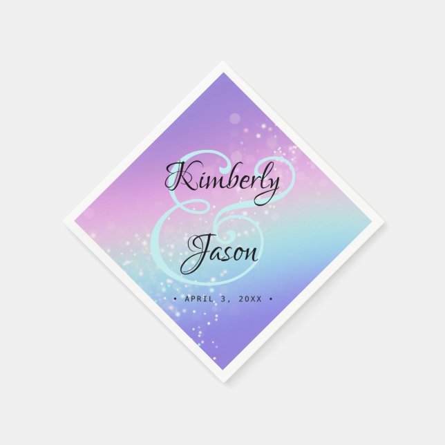 His/Her Names, Script Lettering Star Bokeh Wedding Napkin (Corner)