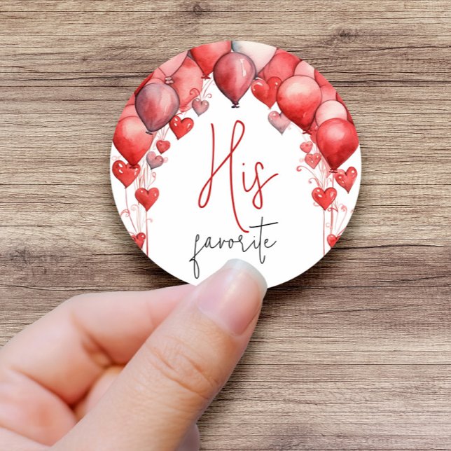 His, Her, Our Favourite Snack Bridal Shower Favour Classic Round Sticker (Creator Uploaded)