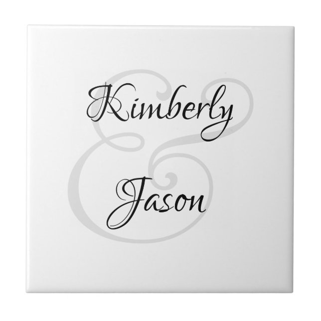 His & Her Script Names, Black & Grey Ceramic Tile (Front)