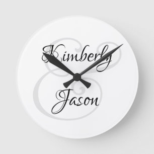 His & Her Script Names, Black & Grey Round Clock