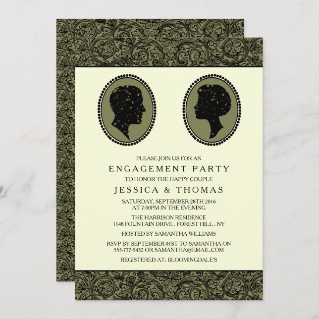 His & Hers Art Deco Silhouette Engagement Party Invitation (Front/Back)