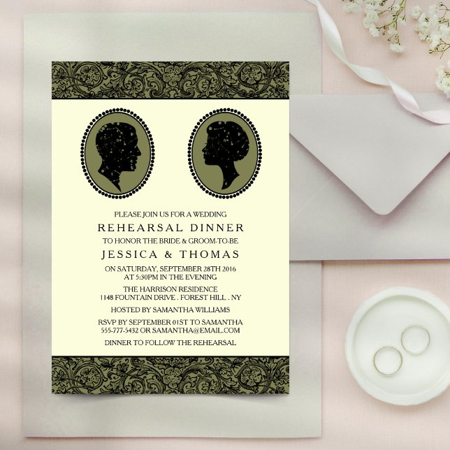 His & Hers Art Deco Silhouette Rehearsal Dinner Invitation (Creator Uploaded)