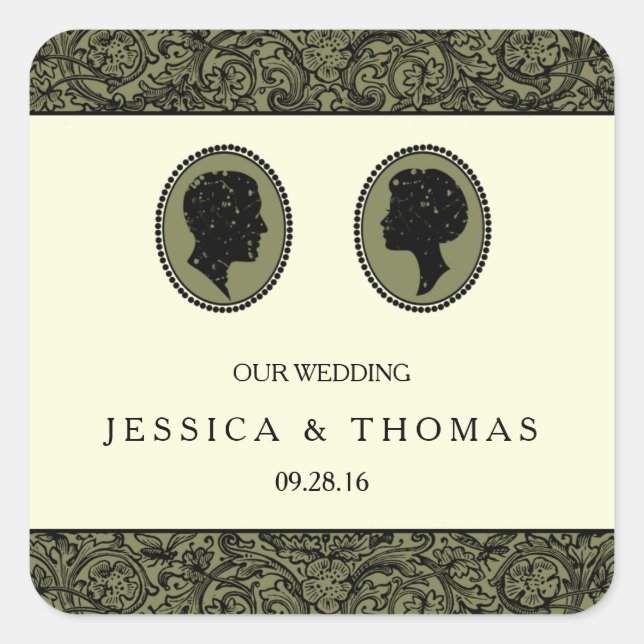 His & Hers Art Deco Silhouette Wedding Collection Square Sticker (Front)