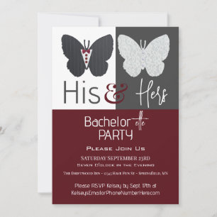 His & Hers Butterflies Bachelor+ette Party Invitation