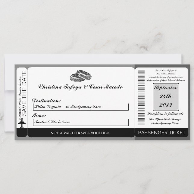 His/Hers Diamond Boarding Pass Wedding Invitation (Front)