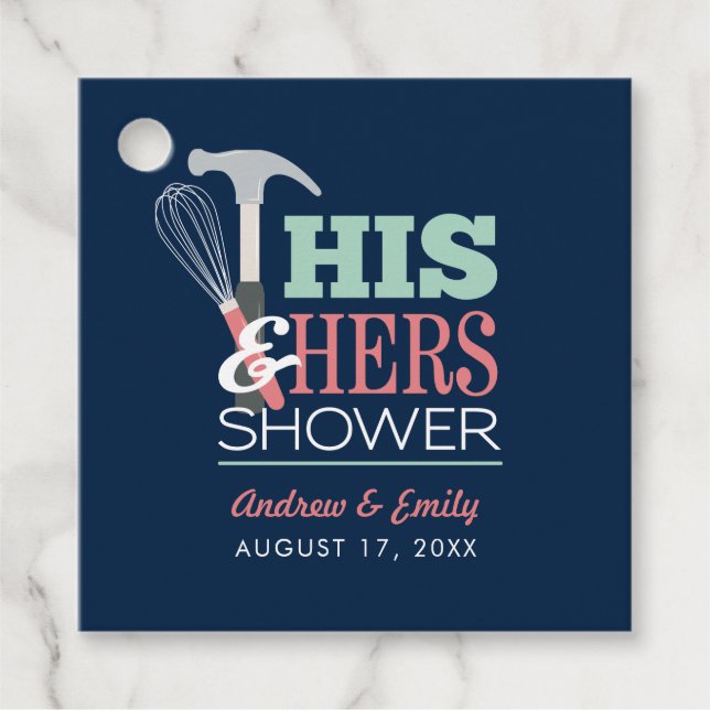 His & Hers Hammer Whisk Handy Couple Shower Favour Tags (Front)