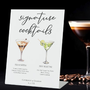 His Hers Martini Signature Wedding Cocktails Menu Pedestal Sign