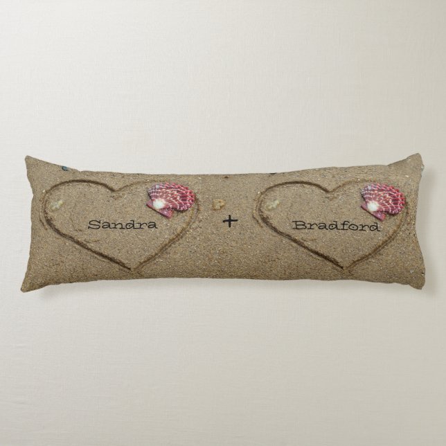 His+Hers Names, Shells & heart beach couples body Cushion (Front)