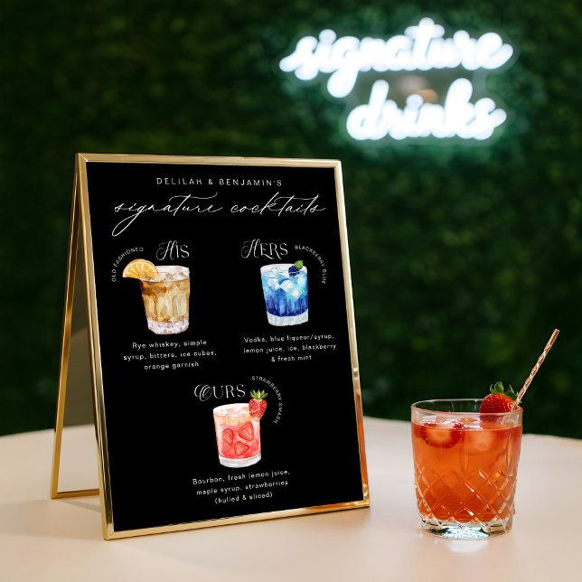 His Hers Our Watercolor Signature Cocktails Menu Poster (His Hers Our Watercolor Signature Cocktails Menu Poster)