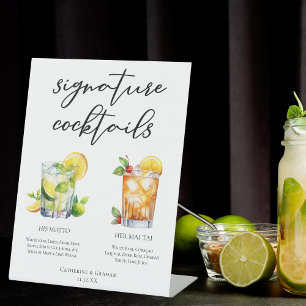 His Hers Rum Signature Cocktails Wedding Menu Pedestal Sign